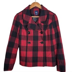 Gap Buffalo Plaid Double Breasted Wool Blend Lined Pea Coat Women’s Sz S